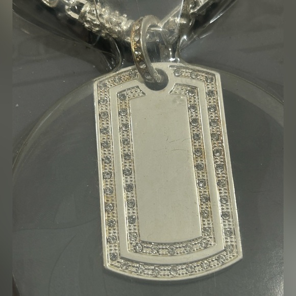 Auto Ice Pilot Dogtag Keychain Pendant 30” Chain Platinum Finish Rhinestone VTG. - Picture 3 of 4